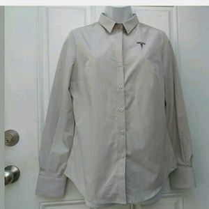Tesla Womens Long Sleeve Shirt Button Front Tan